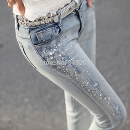 Hole Jeans Rhinestones