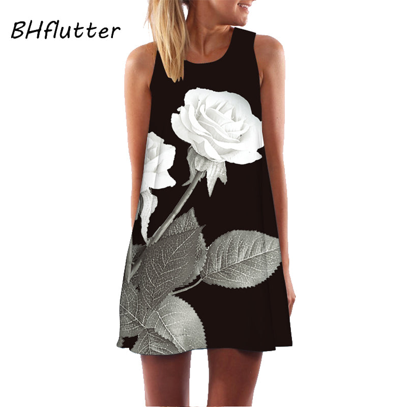 Rose Print Sleeveless Dress