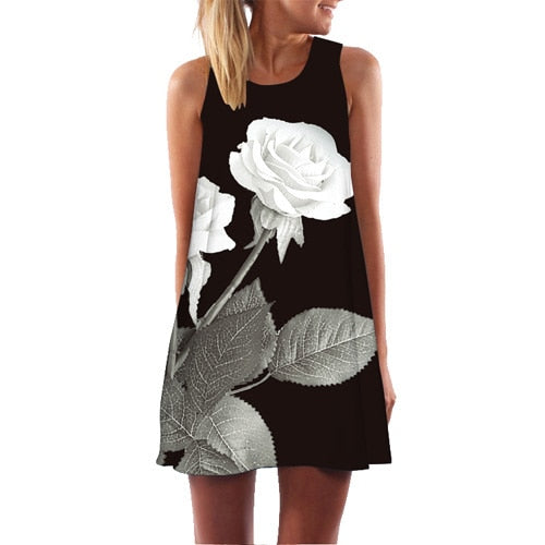 Rose Print Sleeveless Dress