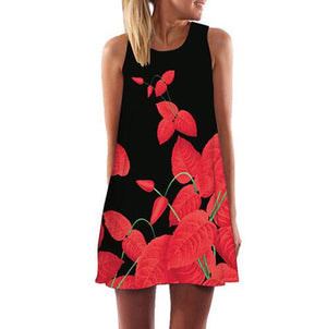 Rose Print Sleeveless Dress